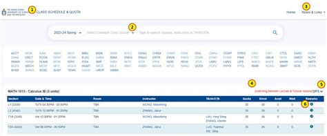 hkust class schedule and quota